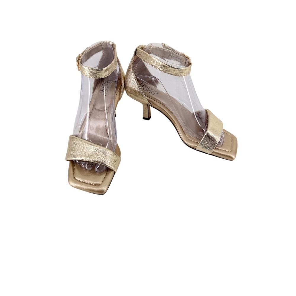 Franco Sarto Gold‎ Metallic Dressy Square Toe Kitten Heel Ankle Strap Sandals 7M